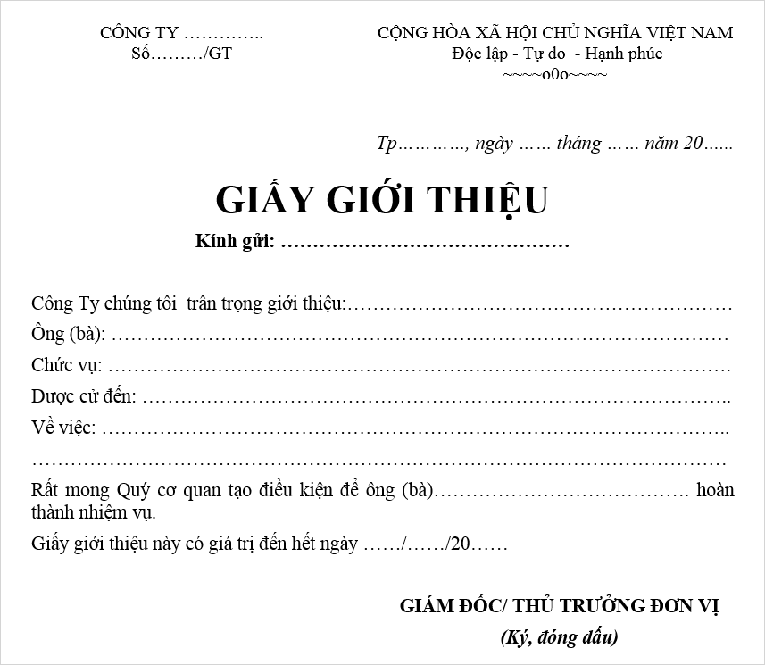 Giấy giới thiệu gia sư