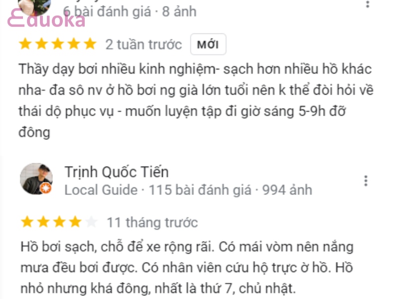 Review của khách hàng về hồ bơi Lido