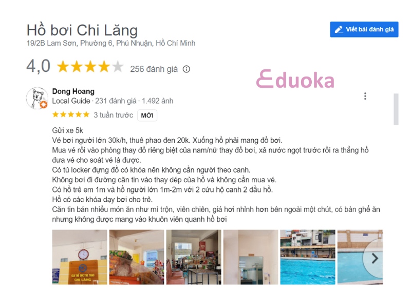 Review của khách hàng về hồ bơi Chi Lăng