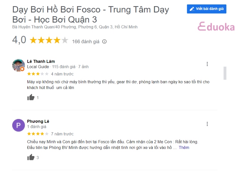 Đánh giá của khách hàng về Hồ Bơi Fosco