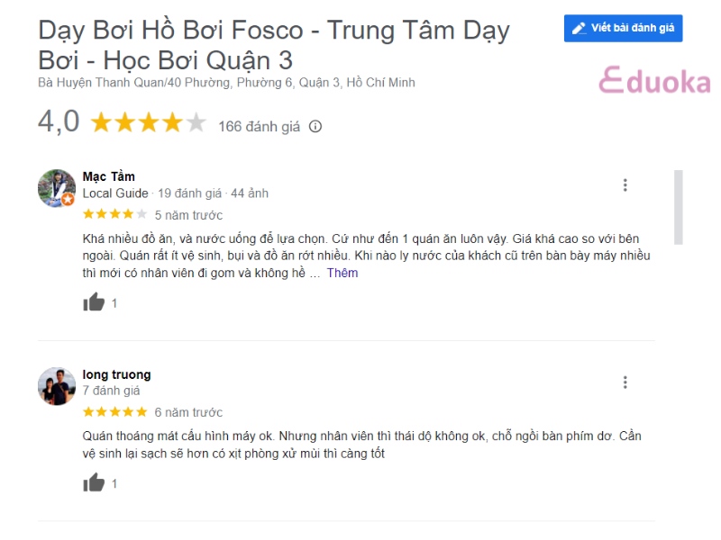 Đánh giá của khách hàng về Hồ Bơi Fosco