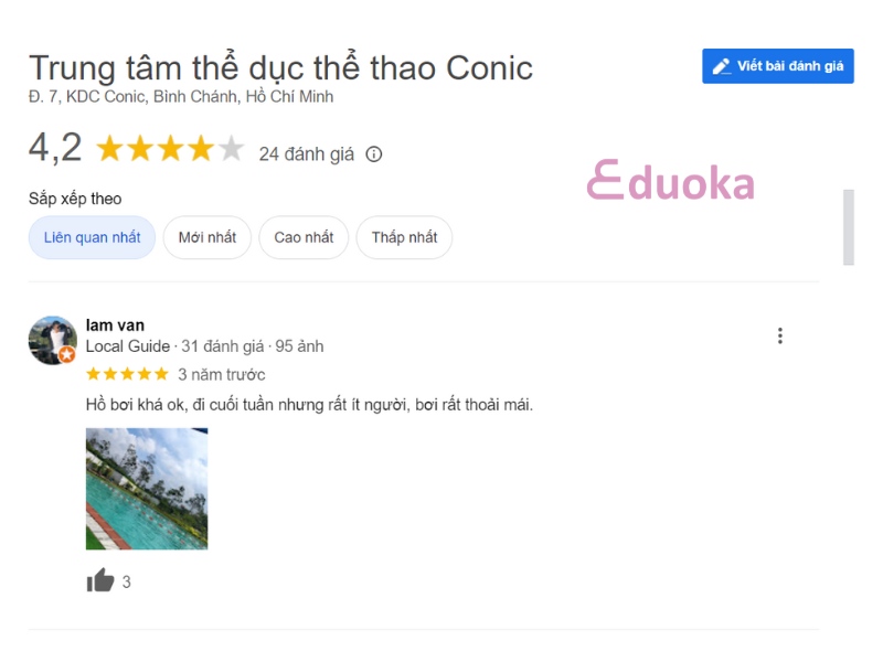 Cảm nhận của khách hàng về hồ bơi Hồ bơi CONIC SPORT CLUB