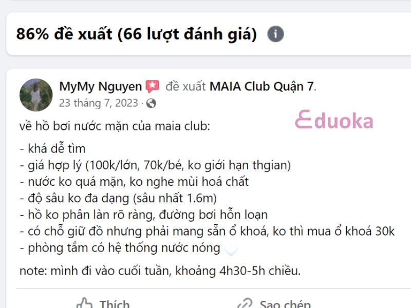 Một số đánh giá của khách hàng về Hồ Bơi Maia