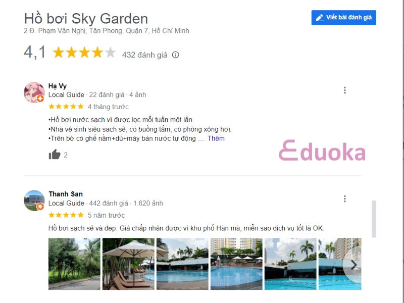 Nhận xét của khách hàng về hồ bơi Sky Garden