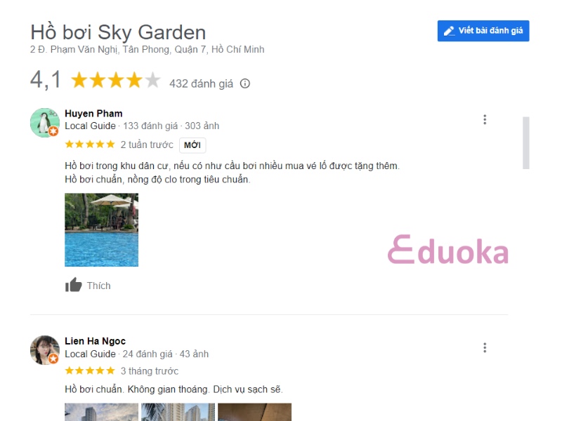 Một số đánh giá của khách hàng về hồ bơi Sky Garden