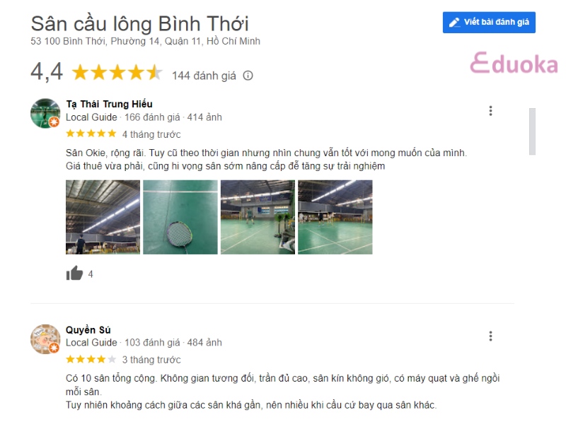 Review của các vợt thủ về sân cầu lông Sân cầu lông Bình Thới