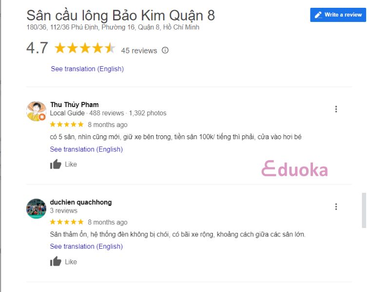 Đánh Giá Của Các Vợt Thủ Về Sân Cầu Lông Bảo Kim Quận 8