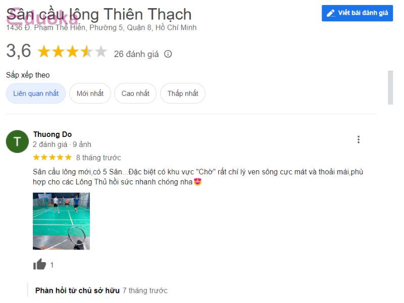 Đánh Giá Của Các Vợt Thủ Về Sân cầu lông Thiên Thạch 