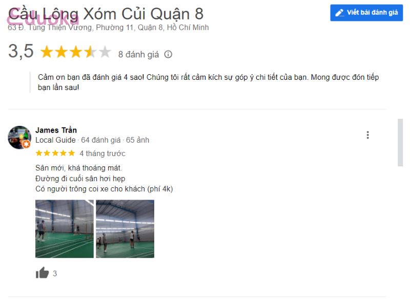 Đánh Giá của Các Vợt Thủ về Sân Cầu Lông Xóm Củi Quận 8