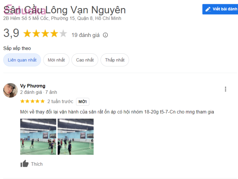 Đánh giá về Sân Cầu Lông Vạn Nguyên