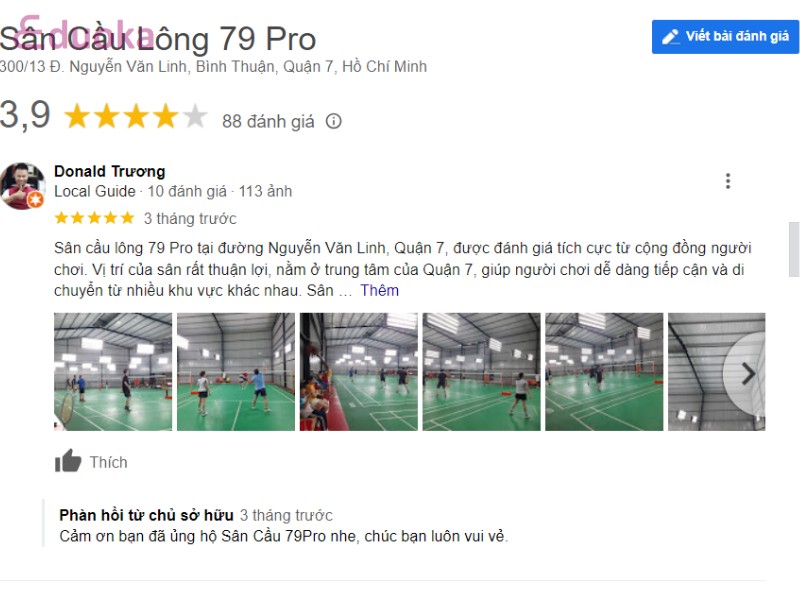 Nhận xét, đánh giá về Sân Cầu Lông 79 Pro