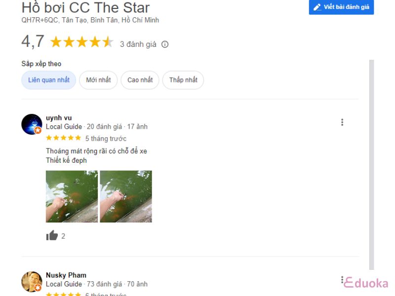 Đánh giá của khách hàng về hồ bơi CC The Star