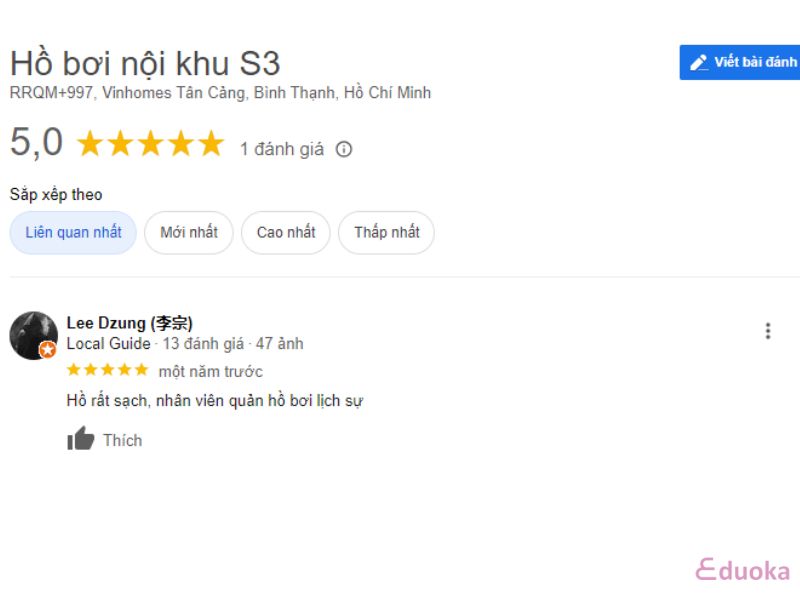 Đánh giá của khách hàng về hồ bơi nội khu S3