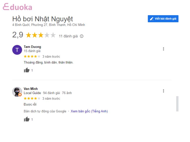 Trải nghiệm của khách hàng về Hồ Bơi Nhật Nguyệt