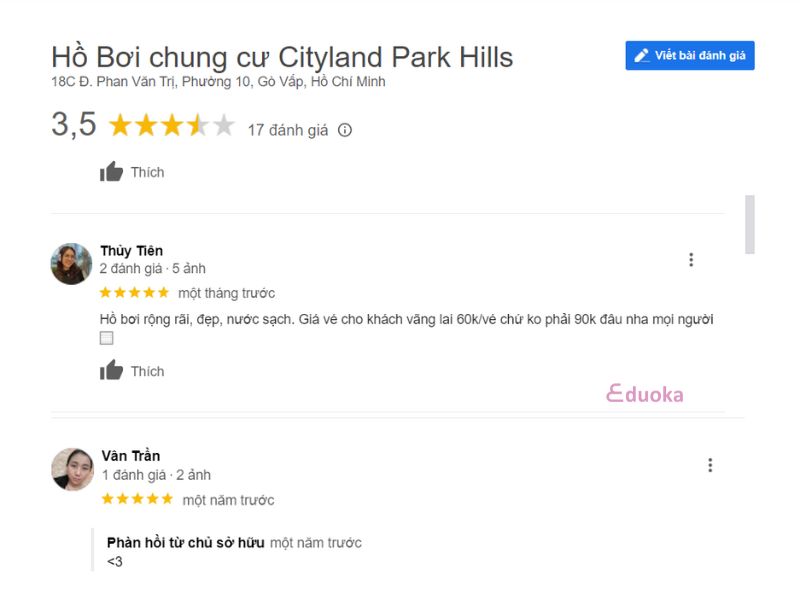 Đánh Giá Của Khách Hàng Về Hồ Bơi Chung Cư Cityland Park Hills