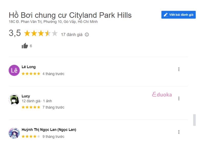 Đánh Giá Của Khách Hàng Về Hồ Bơi Chung Cư Cityland Park Hills