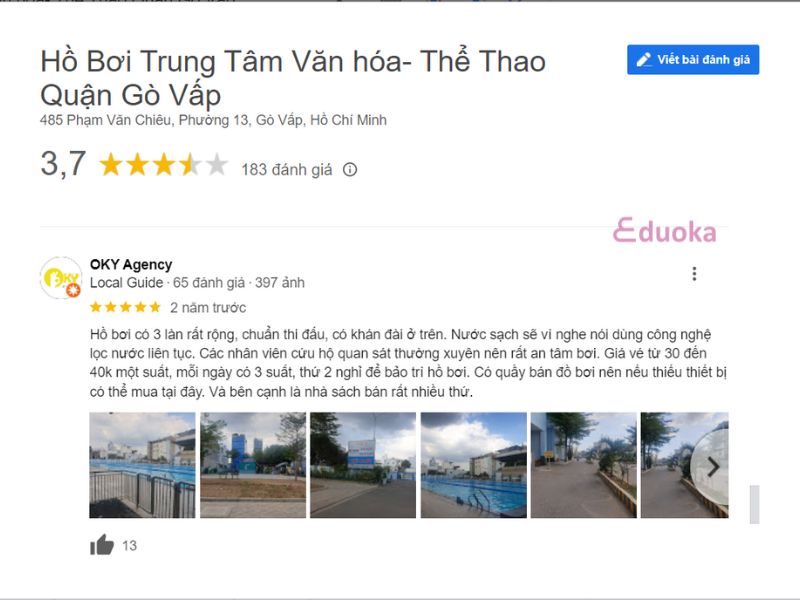 Đánh Giá Của Khách Hàng Về Hồ Bơi Trung Tâm Văn hóa - Thể Thao Quận Gò Vấp