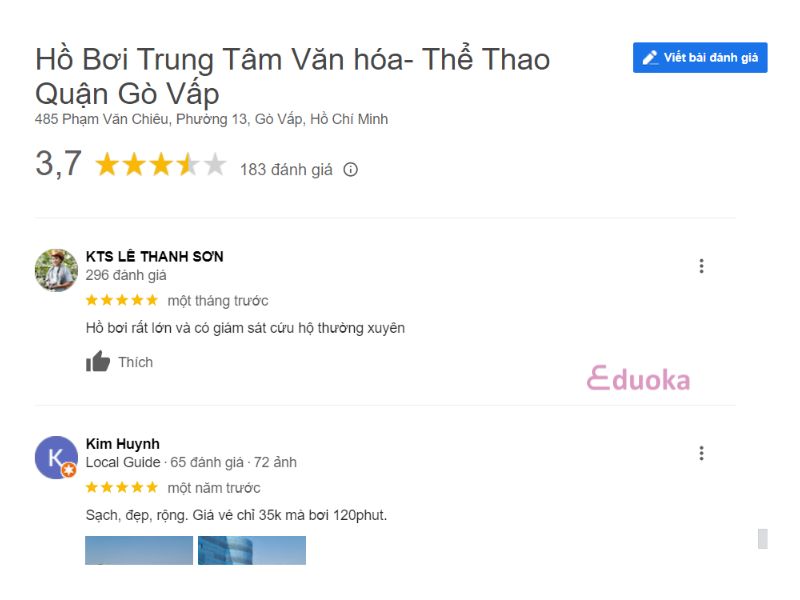 Đánh Giá Của Khách Hàng Về Hồ Bơi Trung Tâm Văn hóa - Thể Thao Quận Gò Vấp