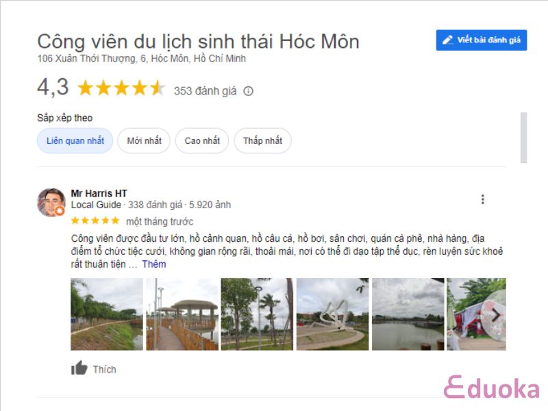 Đánh giá của khách hàng về Hồ Bơi Công viên du lịch sinh thái Hóc Môn Hóc Môn