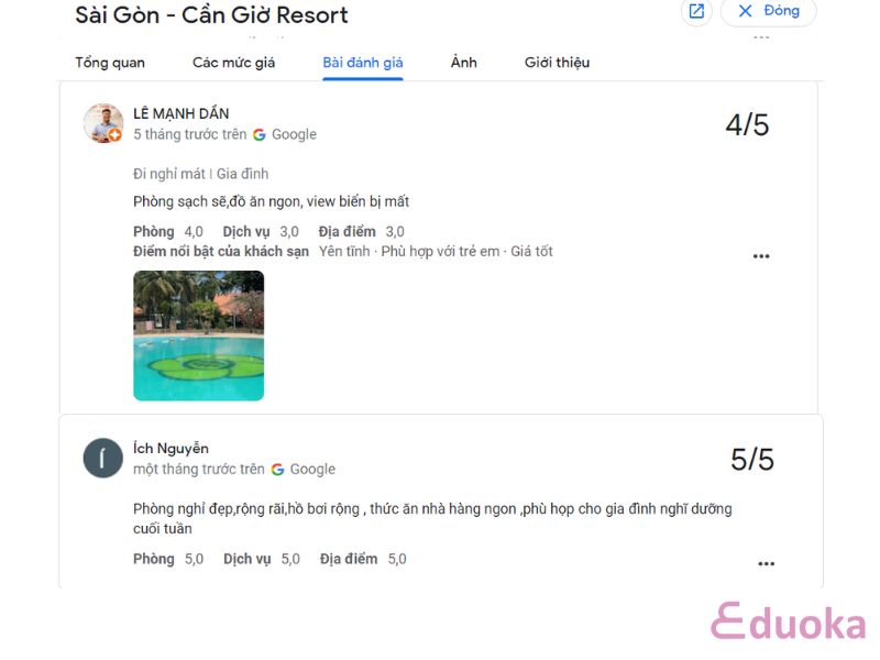 Đánh giá của khách hàng về Bể bơi 4 mùa Cần Giờ Resort