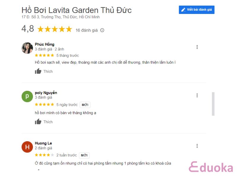 Đánh Giá của Khách Hàng về Hồ Bơi Lavita Garden Thủ Đức