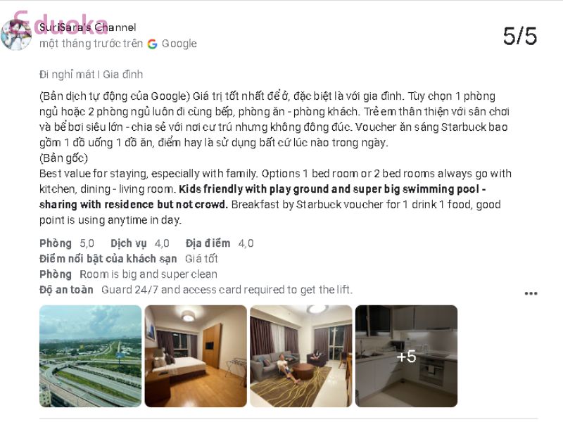 Đánh giá của khách hàng về Hồ Bơi Somerset Vista Ho Chi Minh City