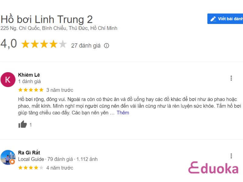 Góp ý từ trải nghiệm của khách hàng về Hồ bơi Linh Trung 2