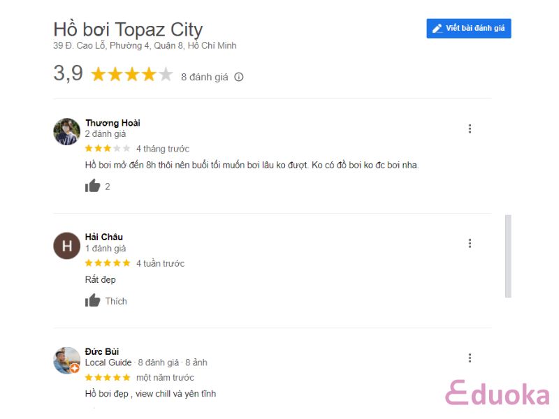 Cảm nhận của khách hàng về Hồ bơi Topaz City Quận 8