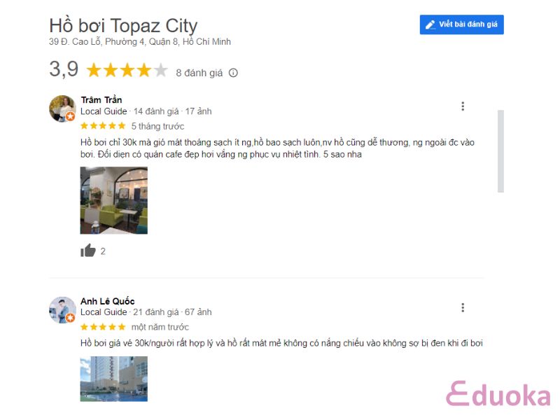 Cảm nhận của khách hàng về Hồ bơi Topaz City Quận 8