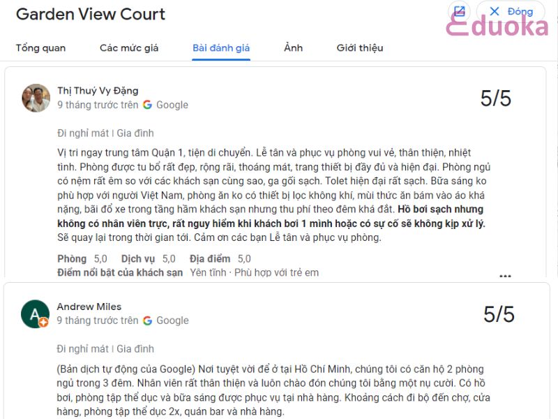 Đánh Giá Của Khách Hàng Về Bể Bơi Garden View Court