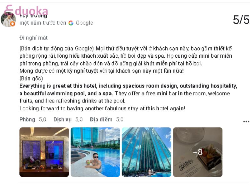 Đánh giá của khách hàng về Hồ bơi Khách sạn The Reverie Sài Gòn