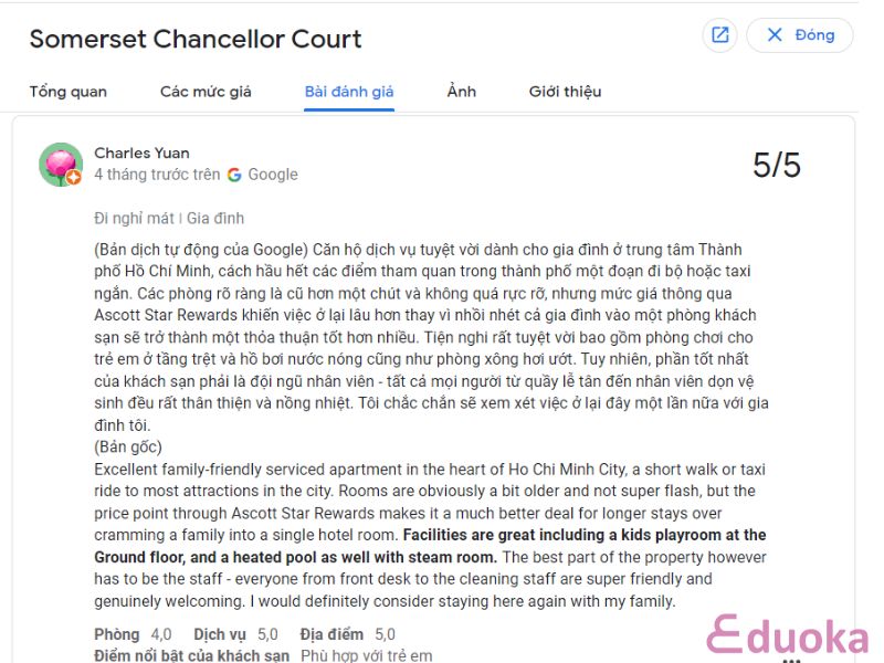 Đánh Giá Của Khách Hàng Về Hồ Bơi Somerset Chancellor Court