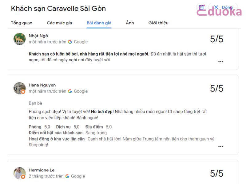 Đánh Giá Của Khách Hàng Về Hồ Bơi Khách Sạn Caravelle Sài Gòn