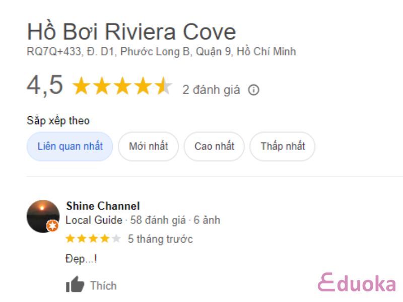 Đánh giá của khách hàng về Hồ bơi Riviera Cove