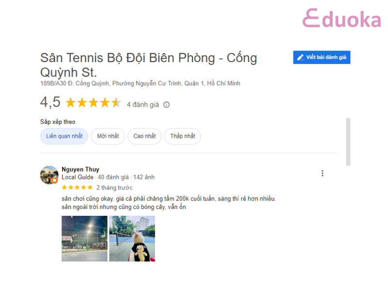 Đánh giá Sân Tennis Bộ Đội Biên Phòng
