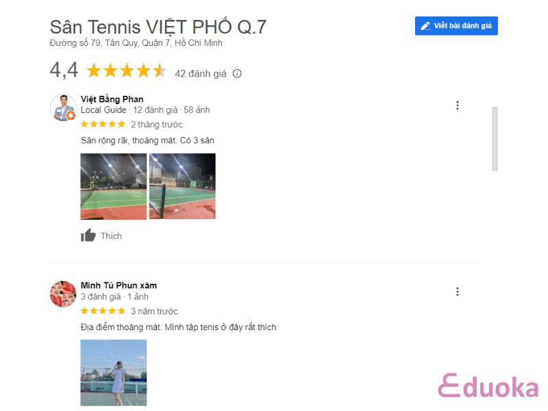 Cảm nhận của khách hàng về Sân Tennis VIỆT PHỐ Q.7