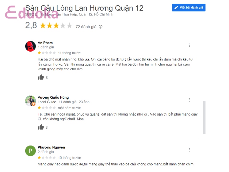 Đánh giá từ người chơi về sân cầu lông lan hương