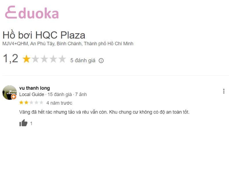 Đánh giá của khách hàng về hồ bơi HQC Plaza