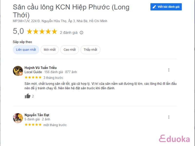 Đánh giá sân cầu lông khu công nghiệp Hiệp Phước