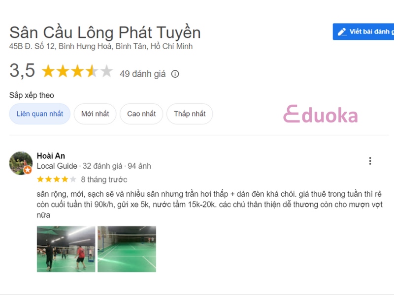 Đánh giá của các vợt thủ về sân cầu lông Phát Tuyền 