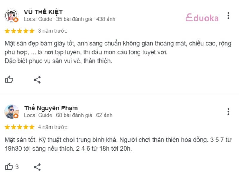 Đánh giá của người chơi về sân cầu lông Đồng Đội