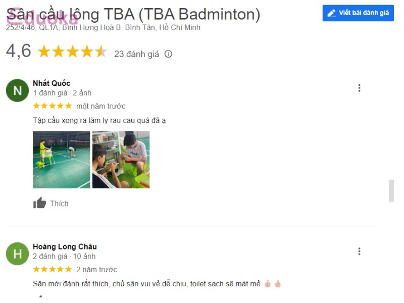 Review của các vợt thủ về Sân cầu lông TBA