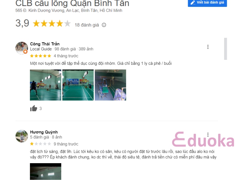 Đánh giá của các vợt thủ về CLB cầu lông Quận Bình Tân