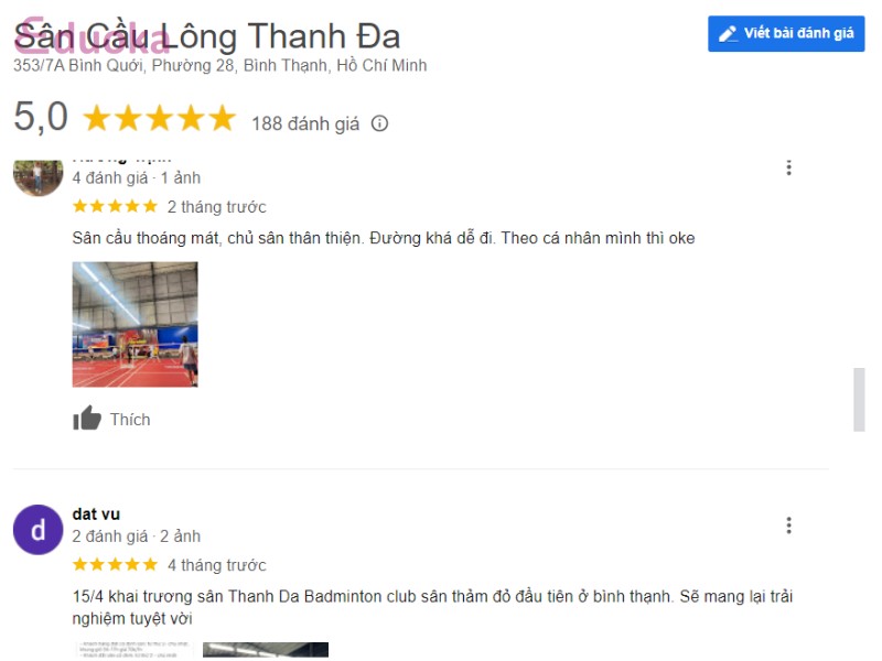 Nhận xét từ các vợt thủ về Sân Cầu Lông Thanh Đa