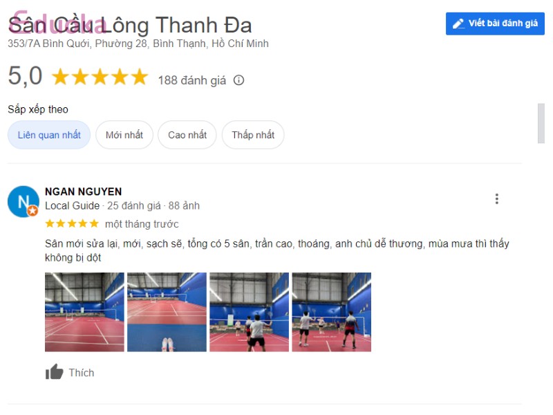 Đánh giá từ các vợt thủ về Sân Cầu Lông Thanh Đa