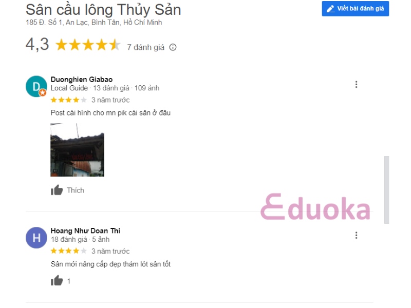 Nhận xét dành cho sân cầu lông Thuỷ Sản