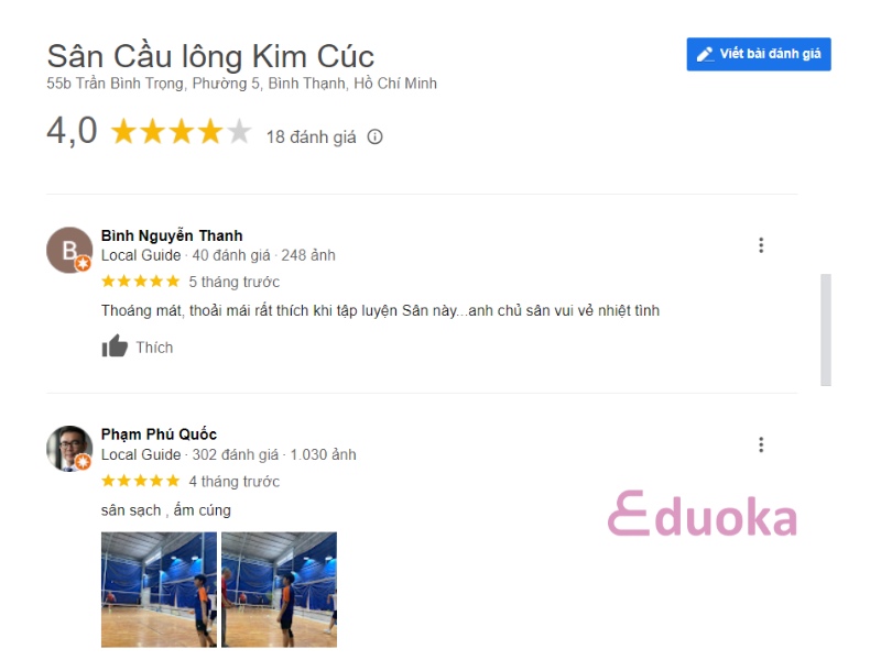 Đánh giá của các vợt thủ về sân cầu lông Kim Cúc