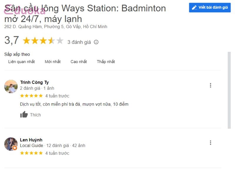 Review từ các vợt thủ về Sân cầu lông Ways Station