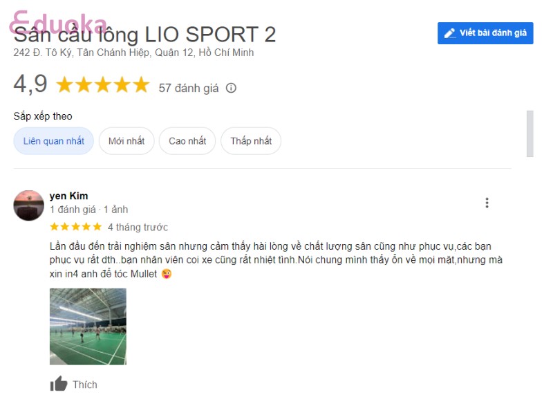 Đánh giá từ các vợt thủ dành cho Sân cầu lông LIO SPORT 2