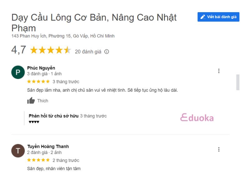 Đánh Giá của Các Vợt Thủ về Sân Cầu Lông Nhật Phạm